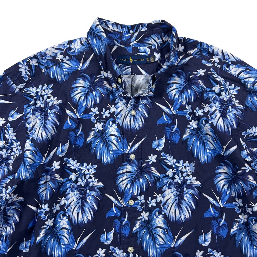 Ralph Lauren Button Down Mens XLT Blue Tropical Floral Palm Cotton Shirt